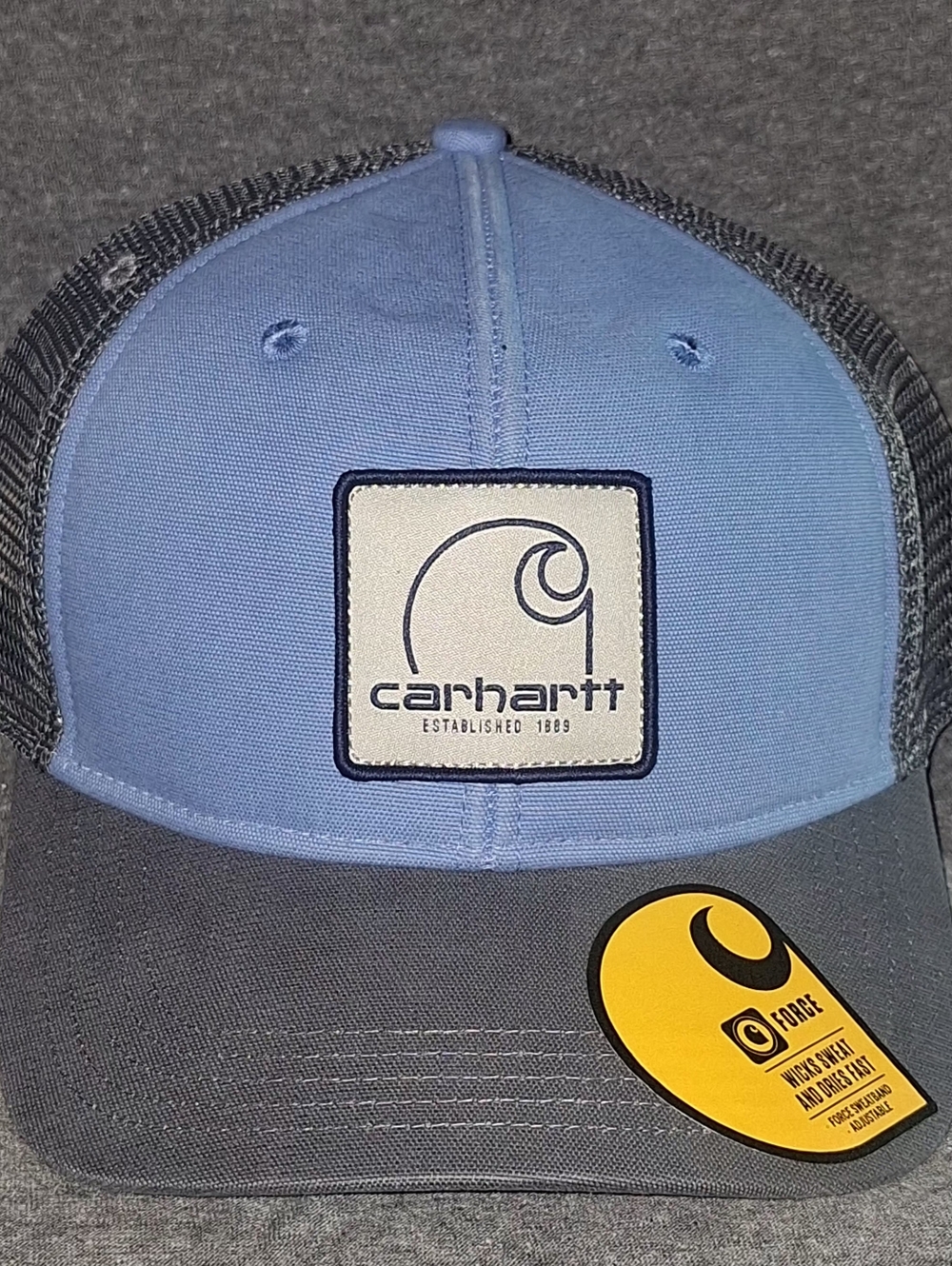 Carhartt Canvas Mesh-Back C Patch Trucker Cap Hat ~ Blue/Gray | OSFM *NWT